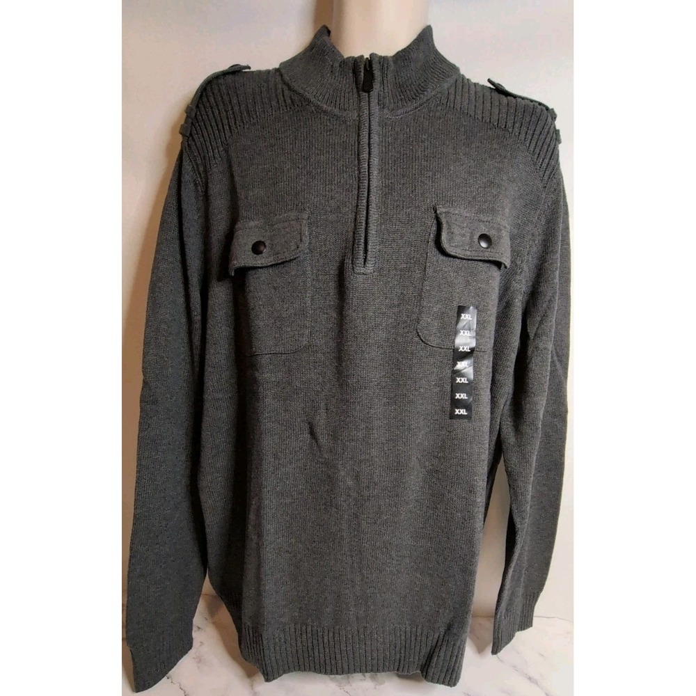 Apt.9 Men's Sweater Mock Neck 1/4 Zip Chest Pockets Pullover‎ Size XXL Gray NWT